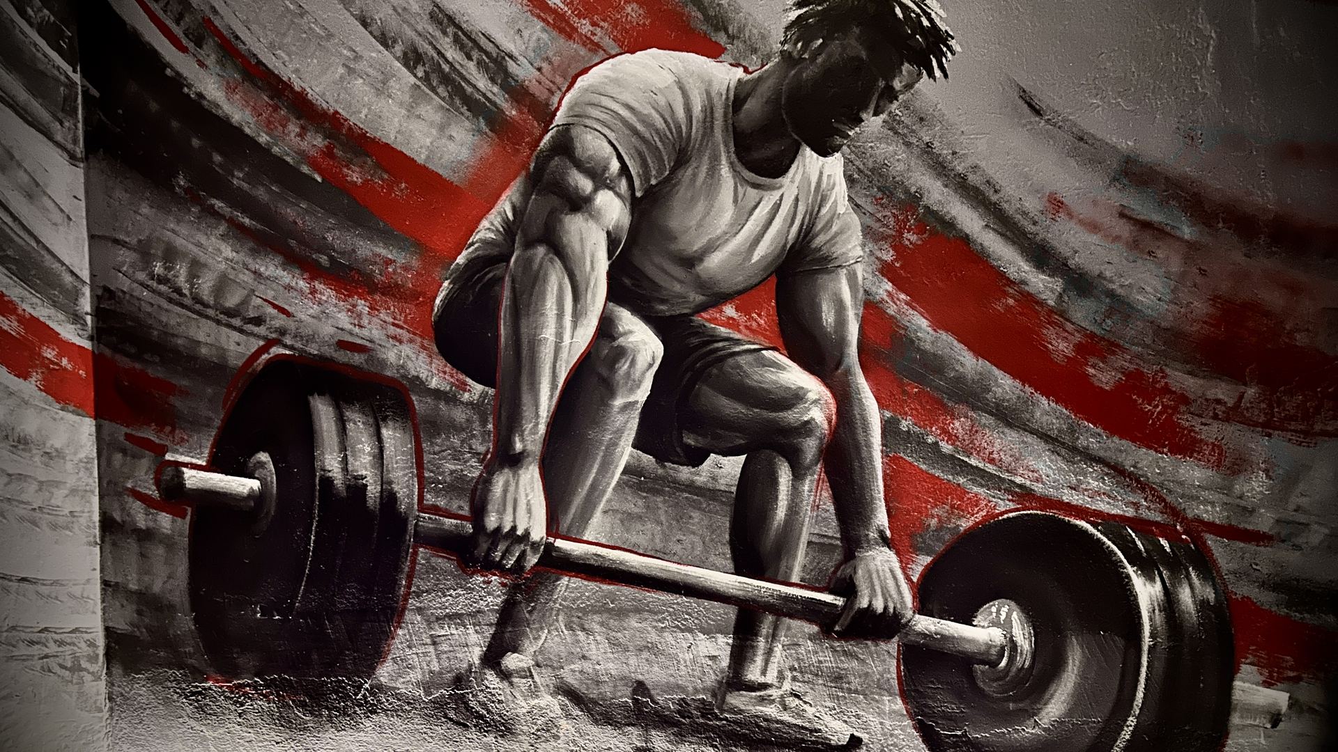 Mural w Strength World Gym — martwy ciąg
